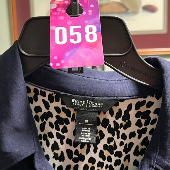 White House Black Market Navy Shirt Dress with Leopard Print Lining Size 10 #058 - Picture 5 of 8